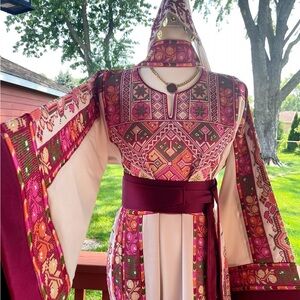 Palestinian Elegance Embroidered Palestine Traditional Beige Thobe ثوب فلسطيني